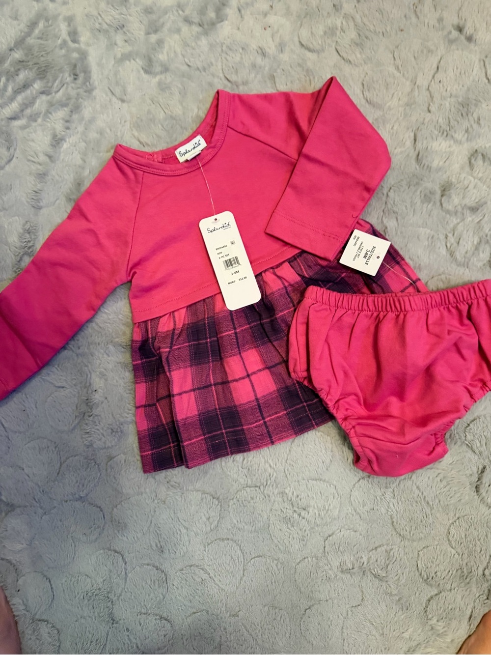Splendid size 3-6 month 2 piece outfit-pink plaid! New with tags!